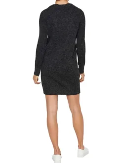 Robe courte noire chinée avec une coupe moulante et un col ras du cou