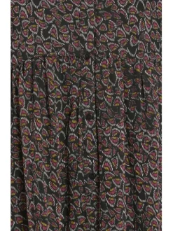 Robe courte noire coupe regular fit et col v avec motifs abstraits roses, jaunes et blancs