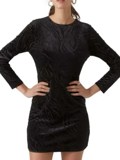 Robe courte noire en velours coupe près du corps col rond et à manches longues