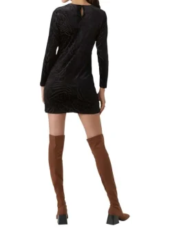 Robe courte noire en velours coupe près du corps col rond et à manches longues