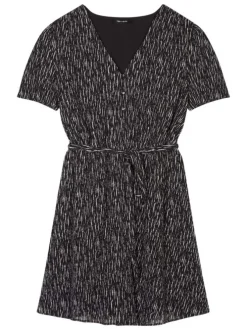 Robe courte noire imprimé aspect zèbre avec des manches courtes