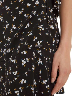 Robe courte noire liberty coupe ajustée col cache-coeur et à manches courtes