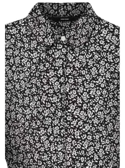 Robe courte noire liberty à coupe droite col français et à manches courtes
