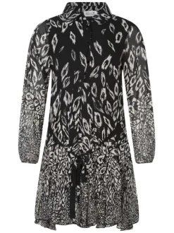 Robe courte noire à motifs avec une coupe ajustée et des manches longues