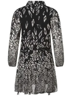 Robe courte noire à motifs avec une coupe ajustée et des manches longues