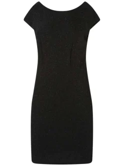 Robe courte noire pailletée coupe proche du corps col rond et sans manches