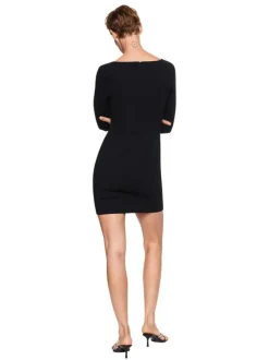 Robe courte noire Sky coupe ajustée à manches longues et col carré