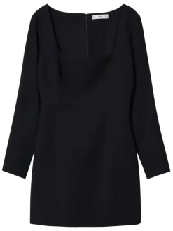 Robe courte noire Sky coupe ajustée à manches longues et col carré