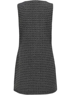 Robe courte noire tweed avec une coupe droite et une fermeture boutonnée