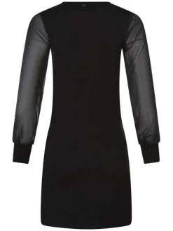 Robe courte noire unie ajustée, col v et à manches longues en voile