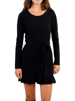 Robe courte noire unie avec une coupe évasée et un col rond