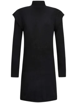 Robe courte noire unie à coupe ajustée un col montant et des manches longues