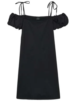 Robe courte noire unie à coupe droite et à manches courtes avec bretelles
