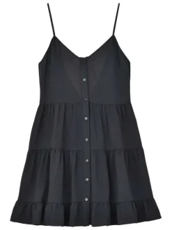 Robe courte noire unie coupe évasée col v et avec des manches à bretelles