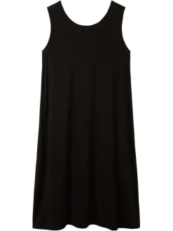 Robe courte noire unie sans manches avec une coupe droite et col rond