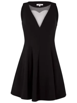 Robe courte noire unie à zip avec une coupe patineuse et col V