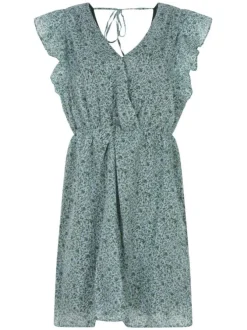 Robe courte Papeet en coton bleu ciel imprimé liberty à coupe ajustée et col v