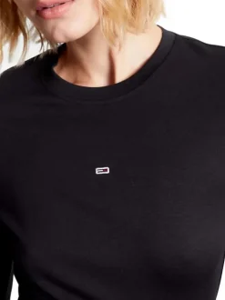 Robe courte patineuse noire unie avec logo de la marque brodé à la poitrine