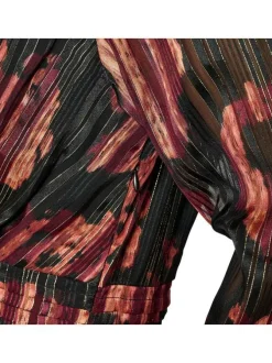 Robe courte portefeuille noire imprimée à motif fleuri et à manches longues