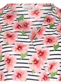 Robe courte rose en coton avec imprimé florale à col v et manches courtes