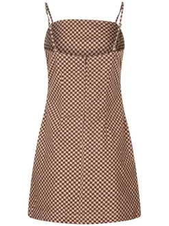 Robe courte rouge carreaux coupe ajustée col rond et à manches à bretelles