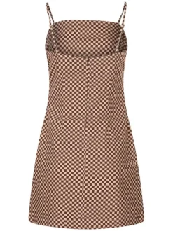Robe courte rouge carreaux coupe ajustée col rond et à manches à bretelles