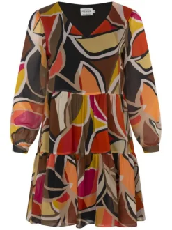 Robe courte rouge coupe babydoll col v et à manches longues