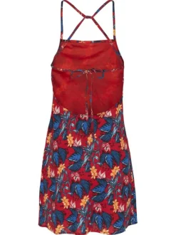 Robe courte rouge fleurie à col carré avec décolleté rond dans le dos