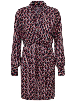 Robe courte rouge imprimé abstrait avec une coupe droite et un col cache-coeur