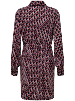 Robe courte rouge imprimé abstrait avec une coupe droite et un col cache-coeur