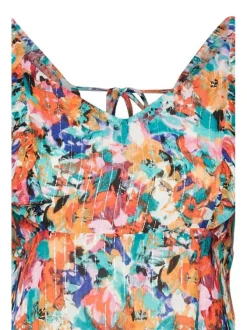 Robe courte sans manches multicolore fleurie à coupe évasée et col rond
