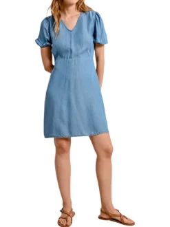 Robe courte stone uni avec une coupe droite un col v et des manches courtes