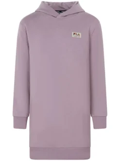 Robe courte Torano Castello Dress Hoody en coton mélangé mauve unie avec une coupe droite et un col à capuche