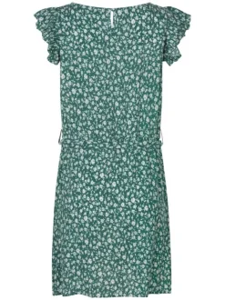 Robe courte verte avec imprimé fleurs une coupe fluide et des manches courtes