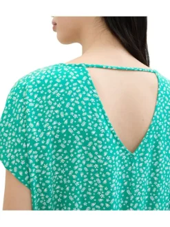 Robe courte verte imprimée coupe droite col carré et à manches courtes