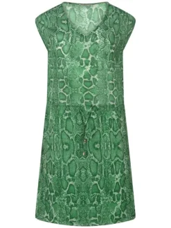 Robe courte verte imprimée peau de serpent à coupe droite et sans manches