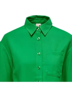 Robe courte verte ouverte à l'avant avec une coupe ajustée et un col français