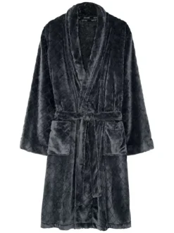 Robe de chambre anthracite avec une coupe droite et un col châle