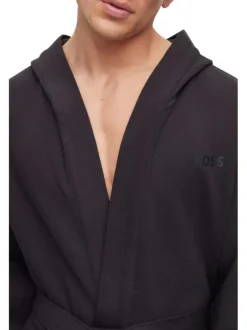 Robe de chambre à capuche en coton noire unie avec une coupe droite