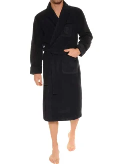 Robe de chambre longue marine unie avec une ceinture à nouer