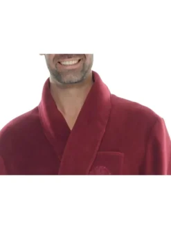 Robe de chambre longue rouge unie à coupe ajustée et col châle