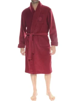 Robe de chambre longue rouge unie à coupe ajustée et col châle