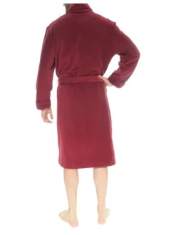 Robe de chambre longue rouge unie à coupe ajustée et col châle