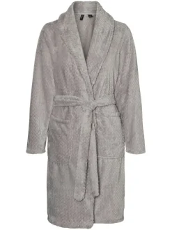 Robe de chambre pilou pilou gris à motif coupe droite et col châle