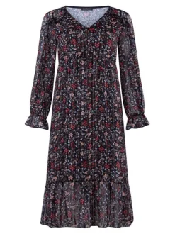 Robe femme baby doll fleurie tricolore avec fil lurex noir fleuri