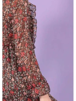 Robe femme baby doll fleurie tricolore avec fil lurex noir fleuri