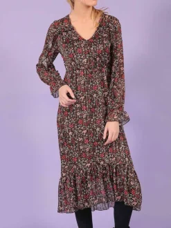 Robe femme baby doll fleurie tricolore avec fil lurex noir fleuri