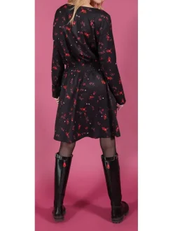 Robe femme MANILLA évasée à imprimé fleuri noir