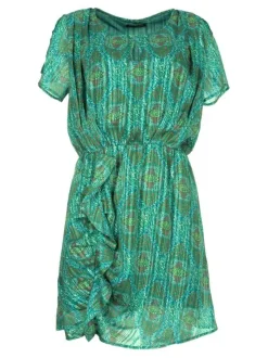 Robe à imprimé floral pour femme verte coupe évasée CARMEN