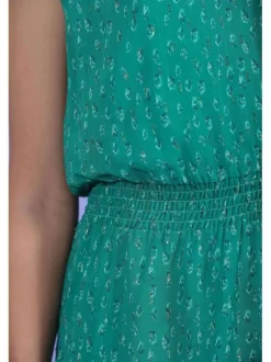 Robe imprimé formes abstraites pour femme verte coupe évasée LAGUNA